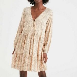 American Eagle Cream and Orange Floral Tiered Mini Dress